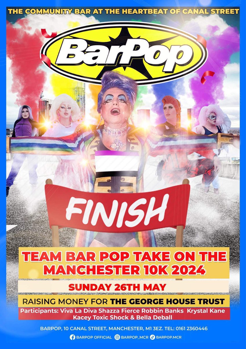 Once again the Bar Pop Team are taking on The Manchester 10k!!! In aid of the @GeorgeHouseTrst to help raise funds to go towards the vital services that they provide. If you’d like to donate, click the link below justgiving.com/page/teambarpo…