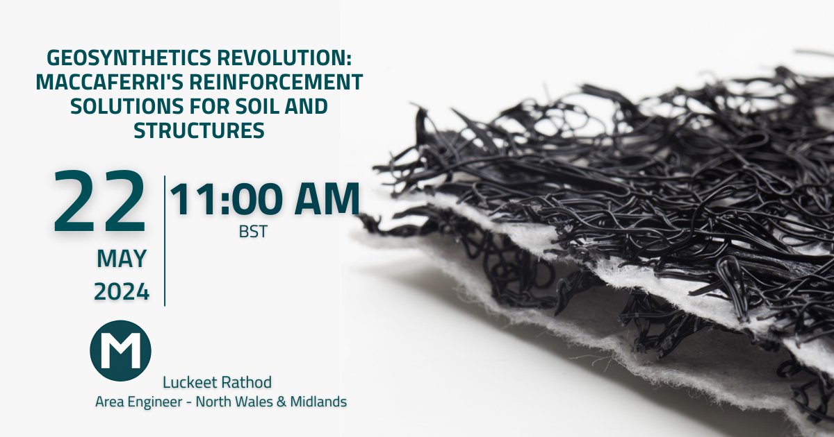 Join us for an exciting webinar on the Geosynthetics Revolution! 
Discover Maccaferri's innovative reinforcement solutions for soil and structures. 
📅 22/05/24
🕒 11:00 AM
Register now👉www2.maccaferri.com/l/965143/2024-… 
#Webinar #Geosynthetics #civilengineering