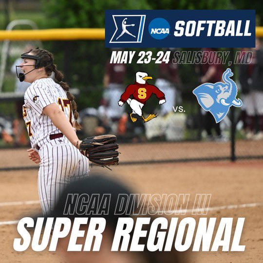 The road to Texas runs through Salisbury again 🤠 Margie Knight Stadium has been selected as one of the sites for the 2024 NCAA Division III Super Regional. On May 23, at 2:00 p.m. your No. 5-ranked Sea Gulls will host No. 17 Tufts in a best-of-three series! #GoGulls