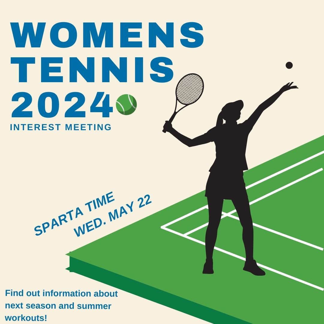 🎾 Women's Tennis Interest Meeting 🎾
Hey Spartans! Ready to serve up some fun? Join us on Wednesday, May 22, during Sparta Time for the Women's Tennis Interest Meeting! We'll be meeting in the Cafeteria to learn more about joining the team. See you there! 💙💛 <a href="/athletics_sss/">Smithfield-Selma Spartan Athletics</a>
