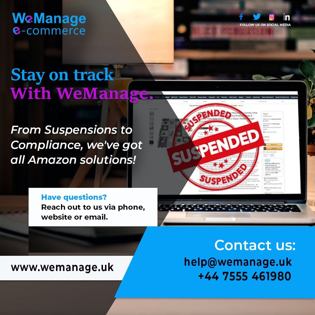 WeManageUk's tweet image. Stay on track with WeManage.
From suspensions to compliance, we&apos;ve got all Amazon solutions!
Contact Us At :
wemanage.uk
.
#accountsuspension #Amazon #AmazonSolutions