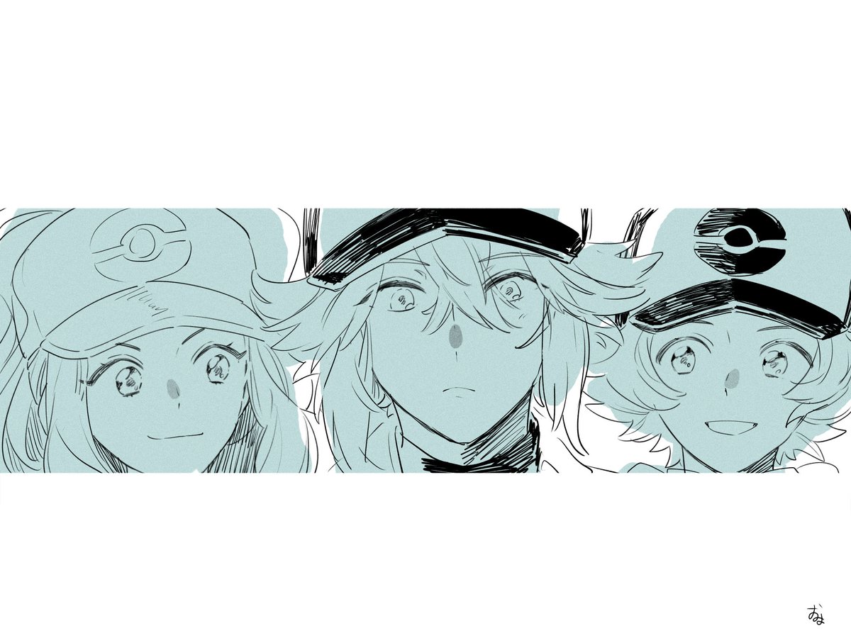 hilbert (pokemon) ,hilda (pokemon) ,n (pokemon) 1girl long hair short hair shirt brown hair long sleeves hat  illustration images