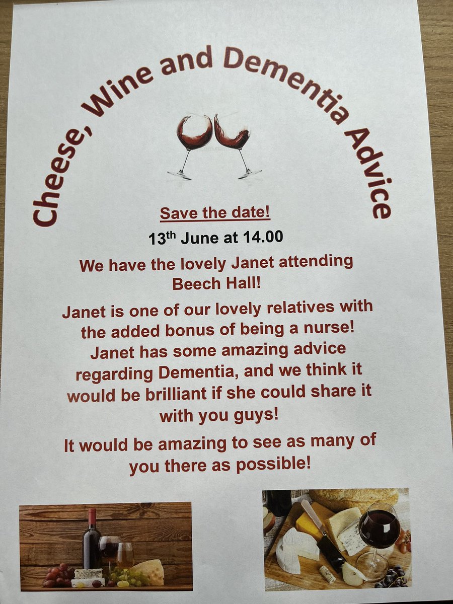 Come join us and have chat with us what is your experience with dementia/ Alzheimer’s and enjoy glass of wine and cheese 🧀 <a href="/AnchorLaterLife/">Anchor</a> #getinvolved #sharingiscaring