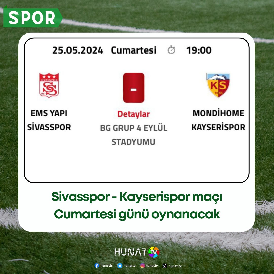 Süper Lig’in son haftasında Sivasspor ile Kayserispor arasında oynanacak olan Anadolu derbisi cumartesi günü oynanacak. Müsabakanın başlama saati 19.00 olarak açıklandı. #kayseri