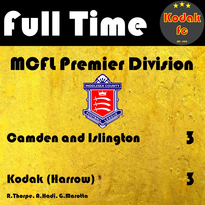 RESULT

Camden and Islington 3-3 Kodak 1sts