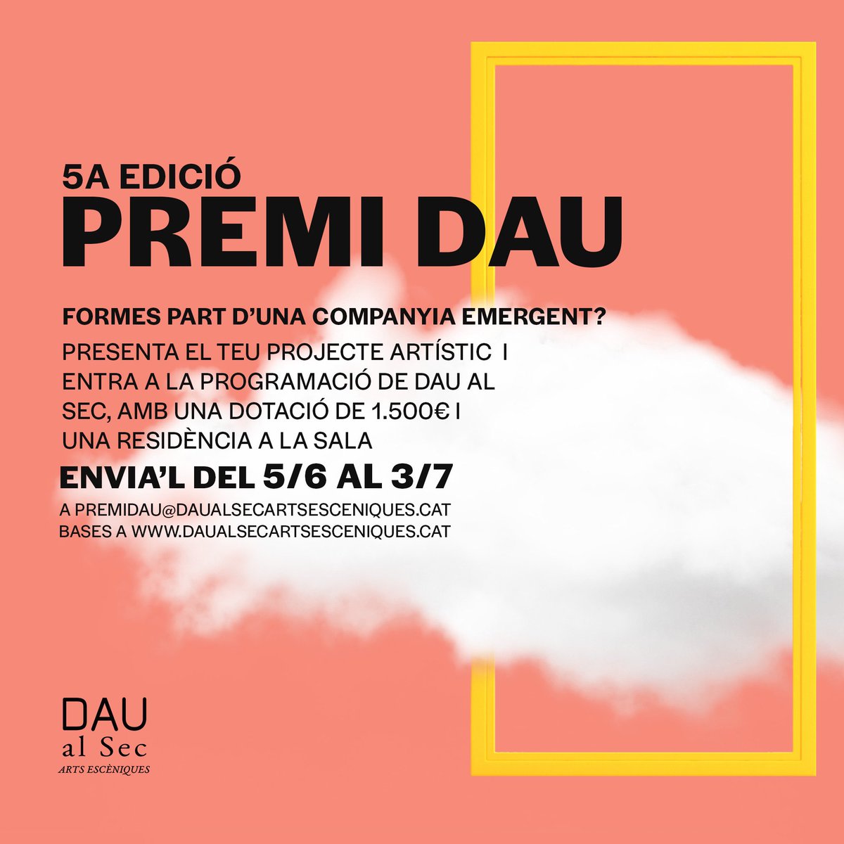 🪟Inaugurem la cinquena edició del #PremiDau per companyies emergents d’arts escèniques

👉🏼 Si teniu un projecte artístic entre mans que no s’hagi estrenat el podeu presentar entre el 5 DE JUNY I EL 3 DE JULIOL

ℹ️ Informació a: daualsecartsesceniques.cat/noticies/premi…