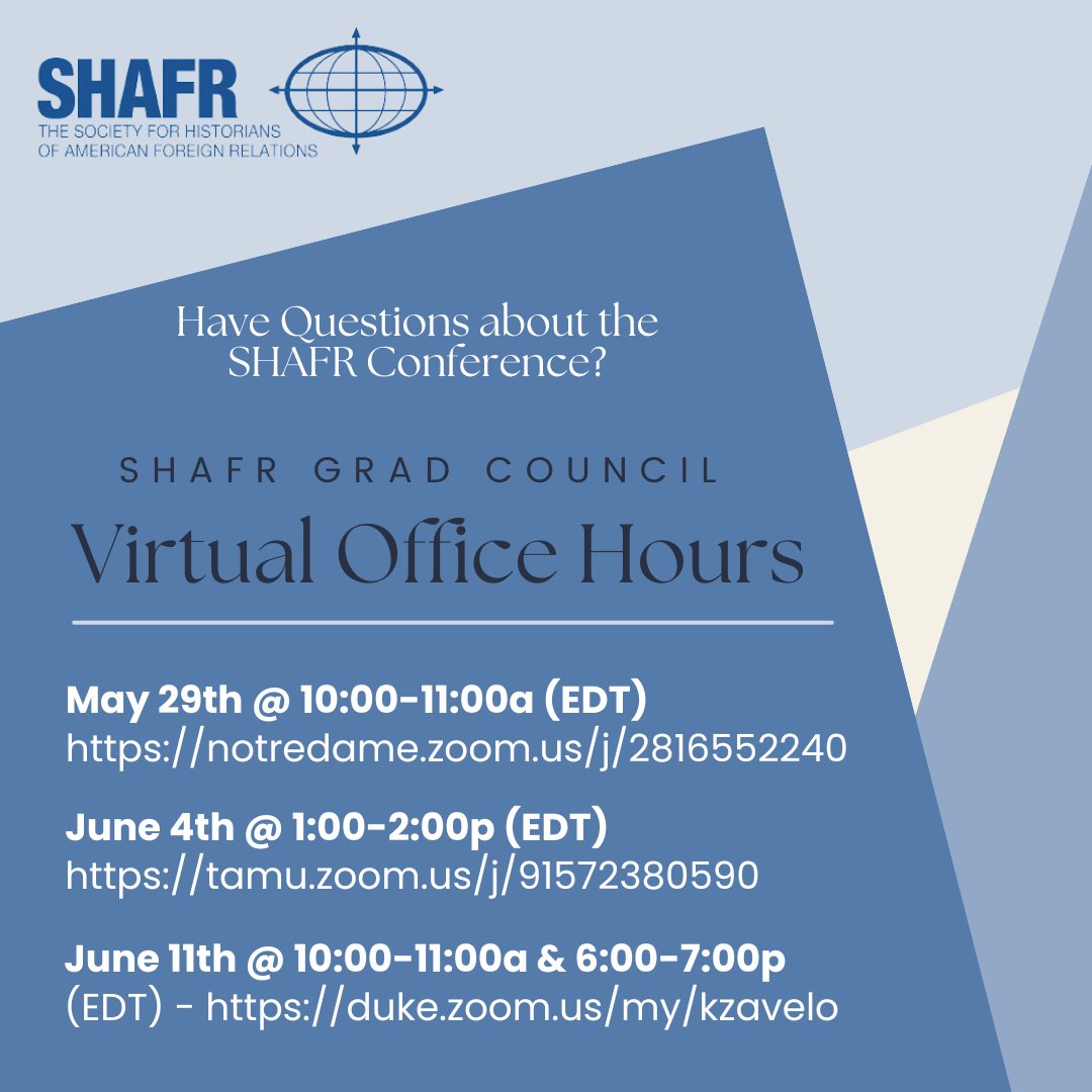 🚨Attention REEES students at Pitt! 🚨Our center wants to draw your attention to the following opportunity: the Society for Historians of American Foreign Relations. 

Attend one of the following virtual office hours sessions to learn more, and consider becoming a member today!