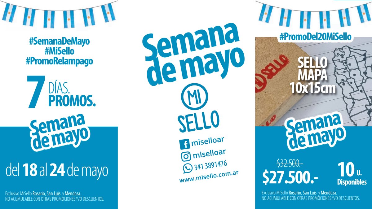 MiSelloOk's tweet photo. #SemanaDeMayo #misello maria#PromoRelampago Del 18 al 24 de mayo. 7 días. 1 #promo diferente cada día. #Mapa #argentina #HOY  #promodel20misello : 1 sello mapa de argentina tamaño 10x15cm.
https://t.co/YvRdKNcEOp
#docentes #alumnos #escuela #colegio https://t.co/cL91Chvkkf