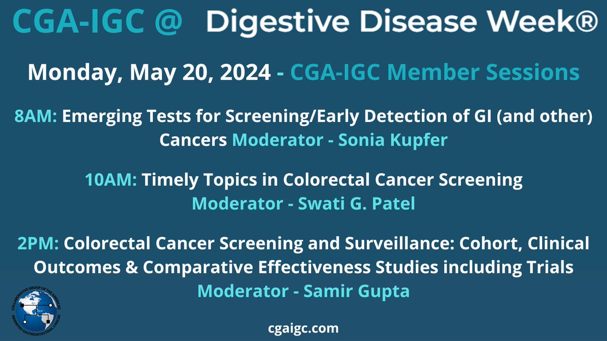 Before this👍session at 4pm Room 101 you can catch #CGAIGC members at other #DDW2024 sessions - see details👇 Starting w/ our past president @SoniaKupfer ➡️Grab a coffee & head over to Room 145B now #HereditaryGICancer