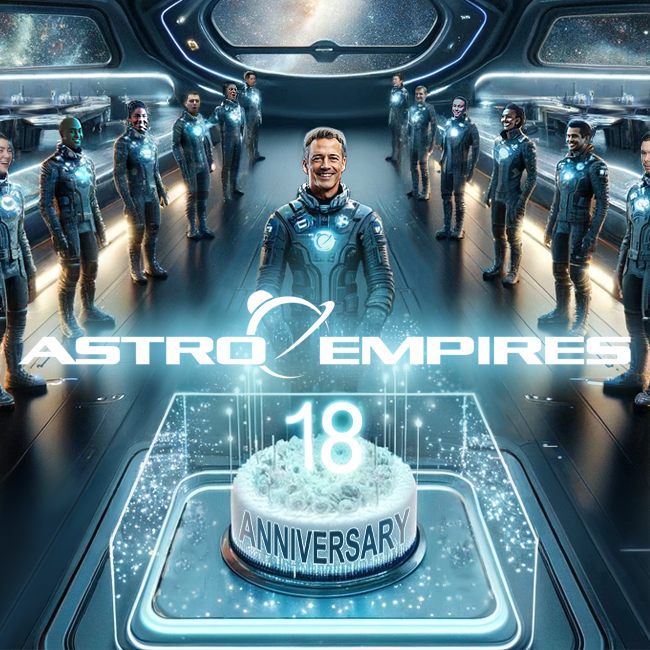 Astro_Empires's tweet photo. Today, we celebrate 18 incredible years of space exploration, epic battles, and an amazing community!

A massive THANK YOU to all our players, old and new, for being an integral part of the Astro Empires universe. Your passion and camaraderie are the essence of our game. https://t.co/tdJQ4wR1XB