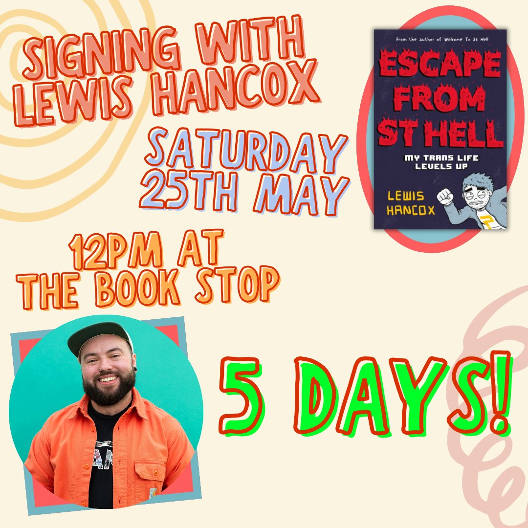 StHBookStop's tweet photo. Less than a week to go until our signing with @LewisHancox for his release, #escapefromsthell ! This event doesn't require any booking/tickets so just pop in!

#welcometosthell and 'Escape from St Hell' are available now in-store and we can't wait to see you at the signing! https://t.co/t78guIgEIb