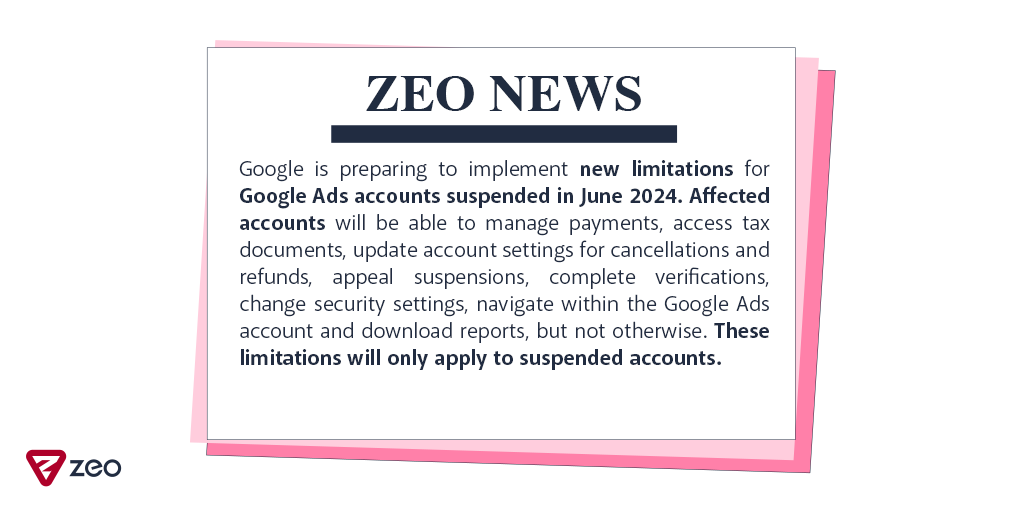 📌 Starting June 2024, Google will introduce limited functions for suspended Google Ads accounts, except essential access and management capabilities.

#PPC #Google #GoogleAds #DigitalAdvertising #DigitalMarketing