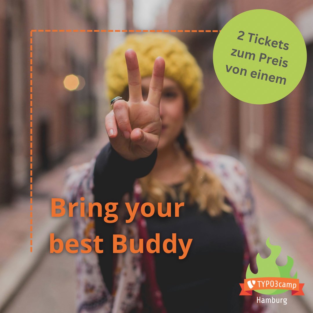 Dank unserer Sponsoren sind wir auch dieses Jahr wieder in der Lage einige „Bring your Best Buddy“ Tickets anzubieten. Wenn Ihr noch im Mai bucht, bekommt Ihr 2 Tickets 🎫 zum Preis von einem. #t3chh #typo3

hamburg.typo3camp.de/tickets.html