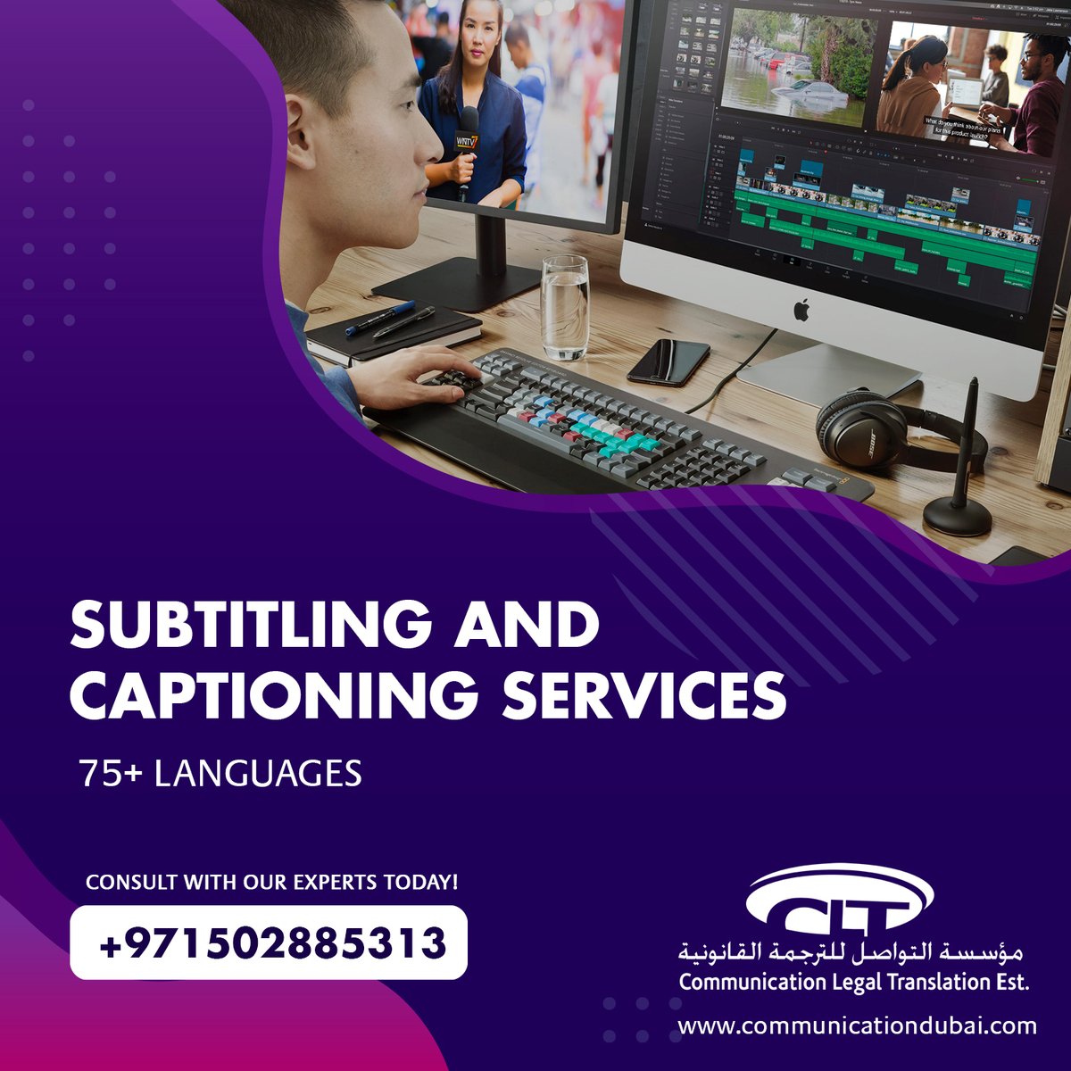 Subtitling and Captioning Services 
75+ Languages    

For More Information Please Visit Our Website
Call / WhatsApp: +971 502885313 
bit.ly/2Tv12nr

#subtitling #translation #n #languages #translationservices #translator