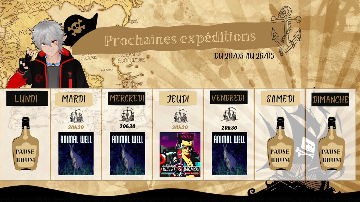 Planning de la Semaine ! 
 
Mardi/Mercredi/Vendredi Animal Well ! 

Metroid Vania Pixel Art Atypique ! Un monde peuplé d'animaux aussi mignon que terrifiant ! 

Jeudi MULLET MADJACK !

Fps mega bourrin inspiré des mangas et jeux des années 80/90 !  

Trop hate de vous retrouver !