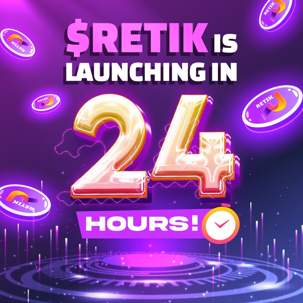 The countdown begins! 🕛In just 24 hours, #Retik Finance (RETIK) will launch!🚀

$RETIK will be listed on Uniswap, MEXC, LBank, Bitmart, CoinW, P2B, and many more exchanges, at 12 PM UTC.😍

This is an incredible opportunity to be part of a pioneering DeFi project. 

Mark your