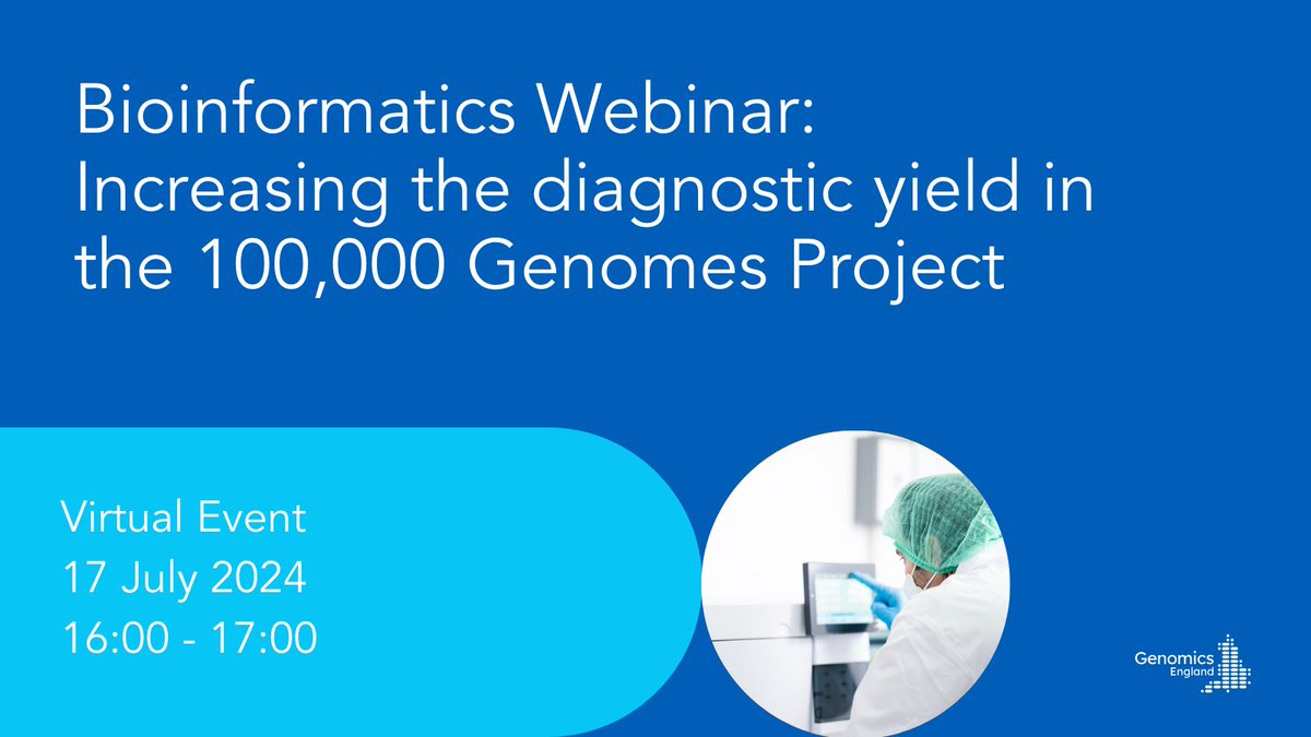 New event for bioinformaticians! The webinar will discuss incorporating structural variation to increase the diagnostic yield in the 100,000 Genomes Project. Hosted by Cassandra Smith, Senior Bioinformatician at Genomics England 🧬 Register for free: ow.ly/pQs450RImUI