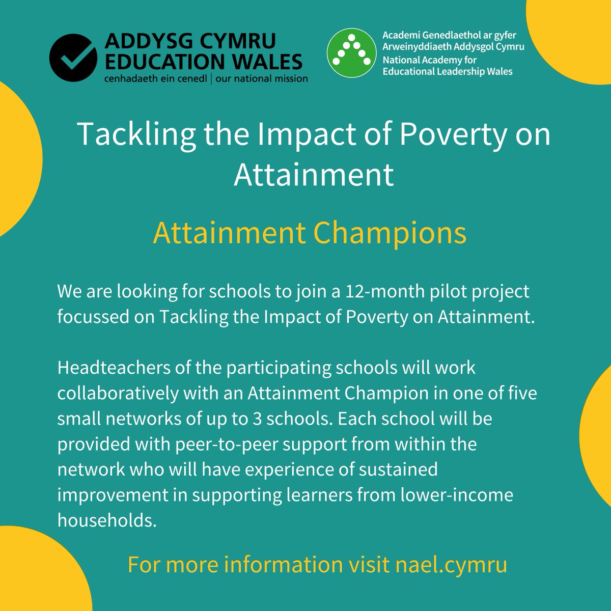 We are looking for schools to join a 12-month pilot project focussed on Tackling the Impact of Poverty on Attainment. Headteachers of the participating schools will work with an Attainment Champion in one of five small networks of up to 3 schools. ow.ly/GI6t50RMSfK