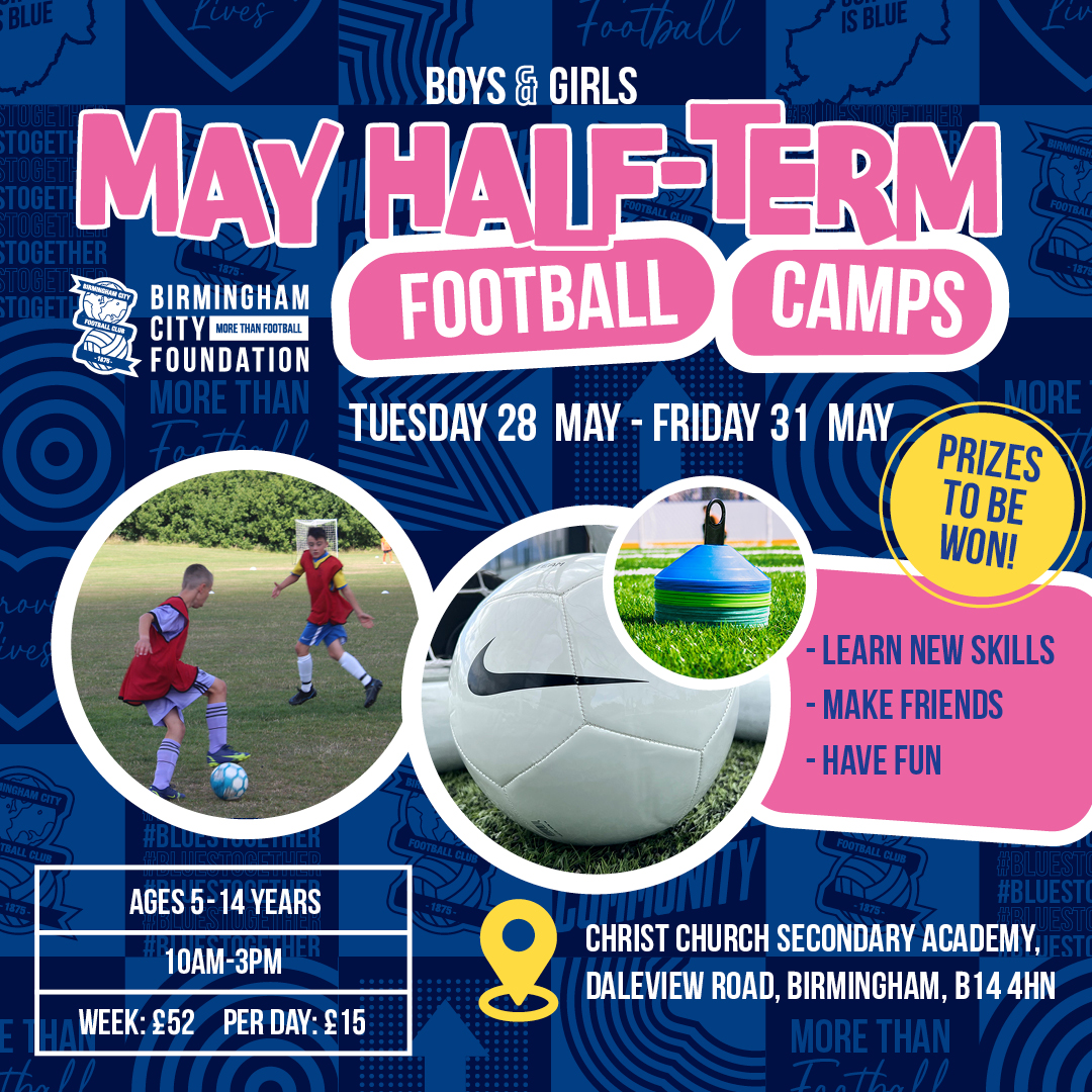 We are hosting another prize draw! 😁 Sign up for our May half term camps before 5pm tomorrow for the chance to win a family ticket for our first home game of the 24/25 season! 🤩 officialsoccerschools.co.uk/birminghamcity… @BCFC #FootballCamps #MayHalfTerm