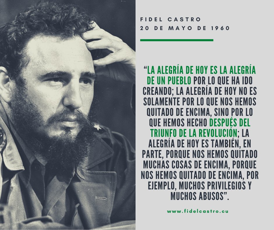 📅20 de mayo de 1960 🎙️#FidelCastro: “La alegría de hoy es la alegría de un pueblo por lo que ha ido creando; la alegría de hoy no es solamente por lo que nos hemos quitado de encima, sino por lo que hemos hecho después del triunfo de la Revolución”.
