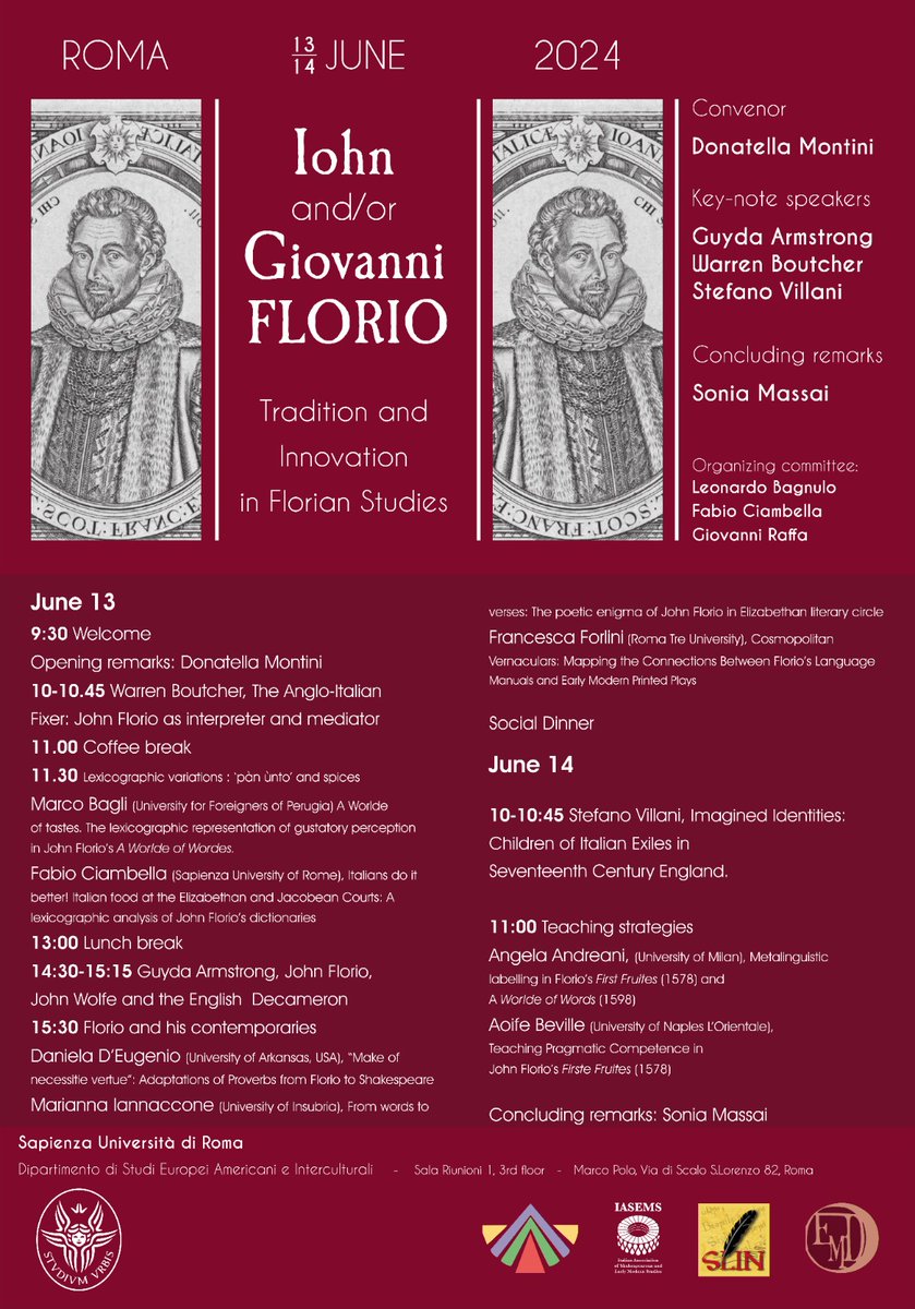 Come and join us for this two-day conference about John Florio <a href="/iohnflorio/">johnflorio</a>, with <a href="/marcobagli/">Marco Bagli</a>, <a href="/CiambellaFabio/">Fabio Ciambella</a>, <a href="/FrancescaForli2/">Francesca Forlini</a>, <a href="/aoifebeville/">Aoife B</a> and many others. Keynote speakers: <a href="/manc_italian/">Guyda Armstrong</a>, Warren Boutcher and <a href="/stefanovil/">Stefano Villani</a>. Info about Zoom link in the comments.
