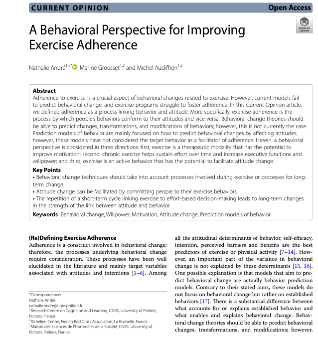 scottisaacsmd's tweet image. 📚Exercise adherence can be improved by focusing on immediate purposes, maintaining effort over time, and facilitating attitude change. Understanding these behavioral mechanisms can help promote long-term behavior change. 💪🏋️‍♀️#ExerciseAdherence #BehaviorChange…