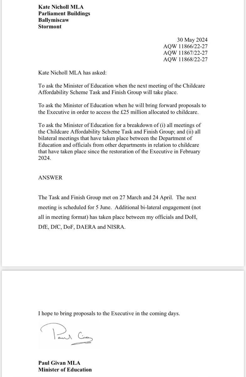 Extraordinary that the childcare affordability task & finish group - the cross-departmental group that is developing interim support & childcare strategy - has only met twice since it’s inception. Hardly instills confidence this is being dealt with the urgency/ambition required.