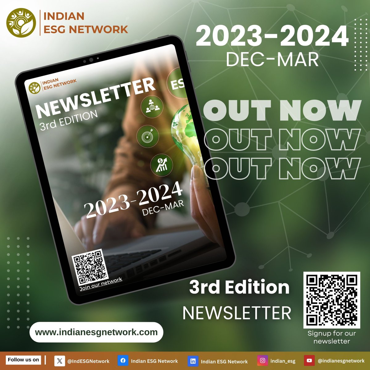 We are pleased to announce release of the 3rd Edition of Indian ESG Network Newsletter. Scan the QR code or visit our website to become a valued subscriber today. Join us now and help shape a sustainable future!