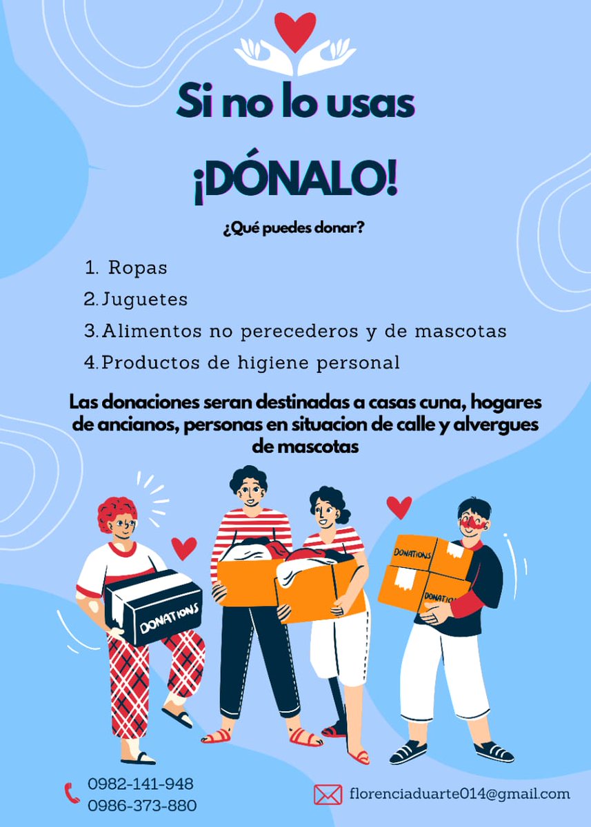 En nuestro país hay mucha gente que necesita nuestra ayuda. El domingo 26 de mayo desde las 10 am hasta las 15 horas voy a estar en la Plaza de la Democracia esperando sus donaciones. Rt, para que llegue a más colaboradores. Todo es bienvenido.