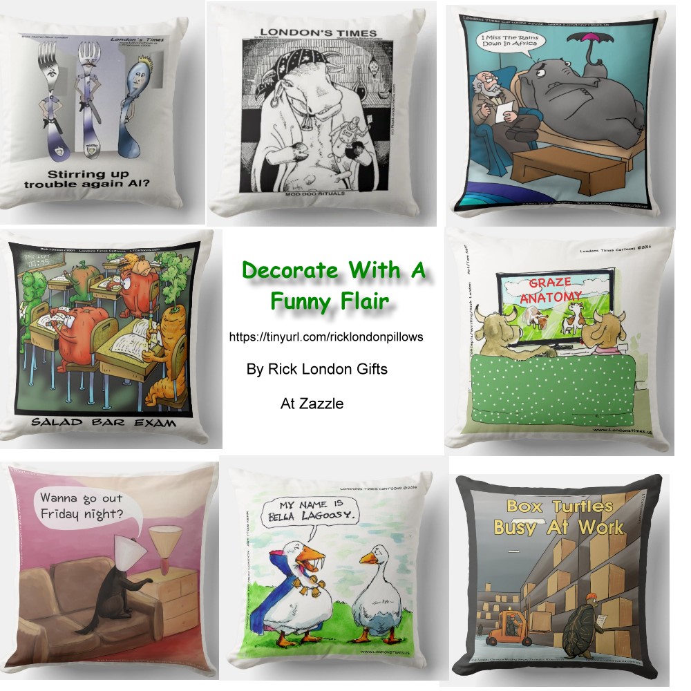 Google #1 ranked #funniest #Giftshop #discounts #deals @RickLondon #Pillows #freepersonalization #shipsworldwide #funnygifts Google #1 ranked #offbeat #cartoon #Shop from #comfort of #home @zazzle #humor #guaranteed tinyurl.com/yct3dyrf