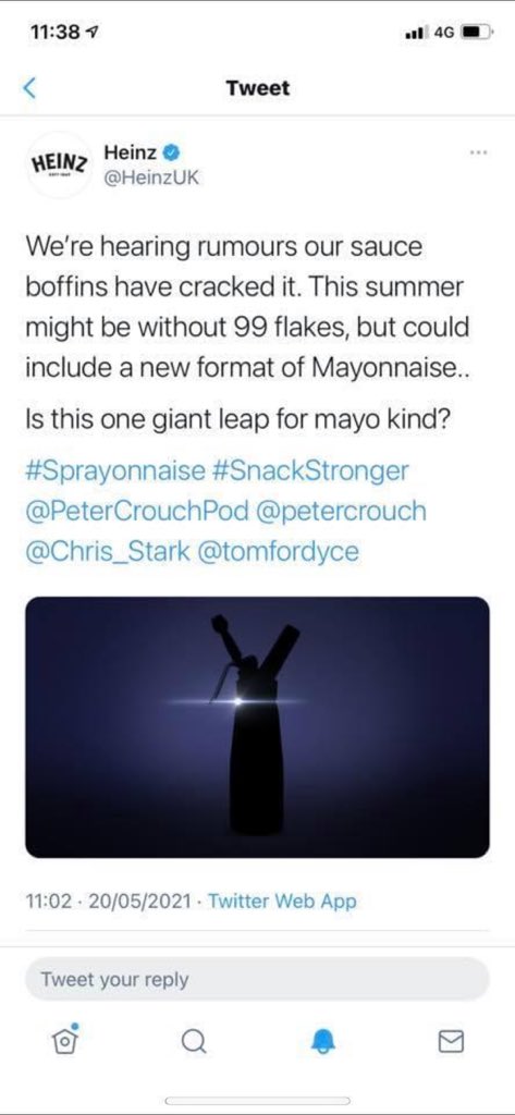 3 years of the greatest football-food collaboration since Gary Lineker and crisps. Still any chance of making this happen <a href="/HeinzUK/">Heinz UK & Ireland</a> <a href="/PeterCrouchPod/">That Peter Crouch Podcast</a> <a href="/petercrouch/">Peter Crouch</a> 😂
