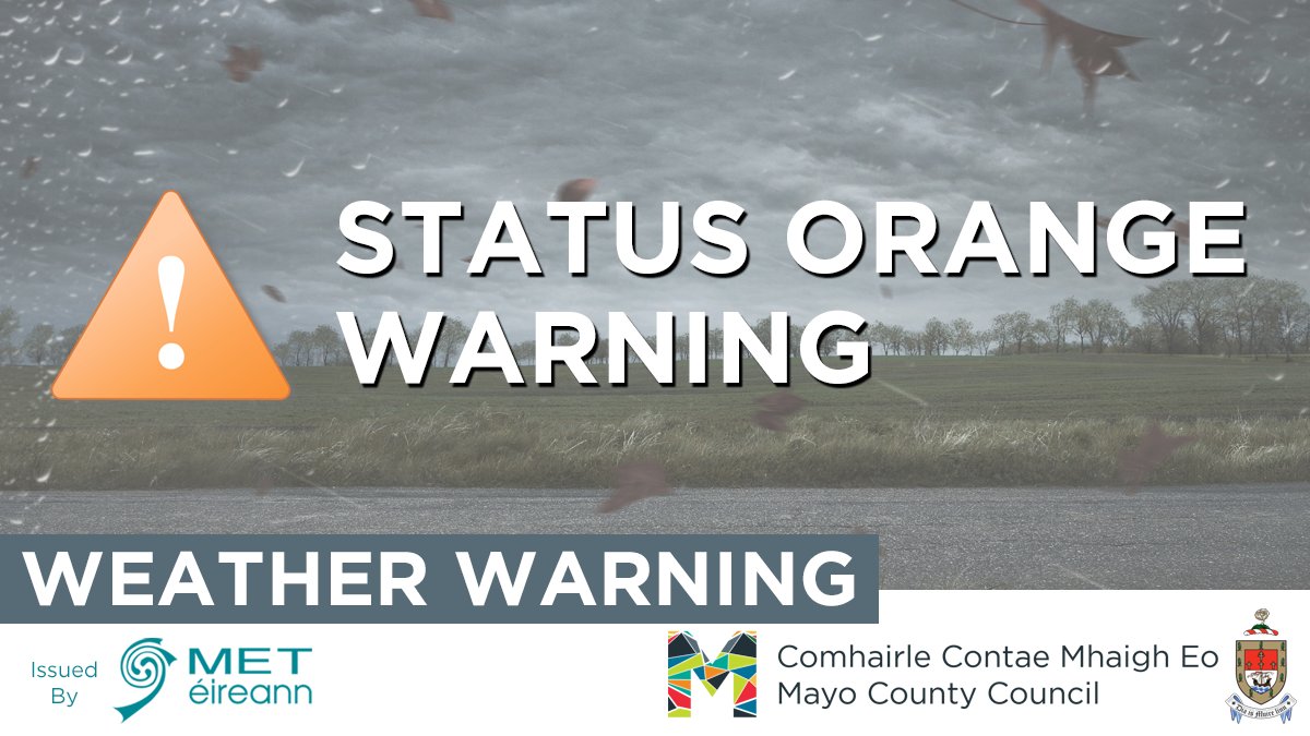 Met Éireann have issued an Orange Thunderstorm warning for Mayo. The warning will be in effect from 3pm to 9pm on Monday, May 20th. Impacts can include: Flash flooding, Very difficult traveling conditions with poor visibility and Potential damage to power lines.