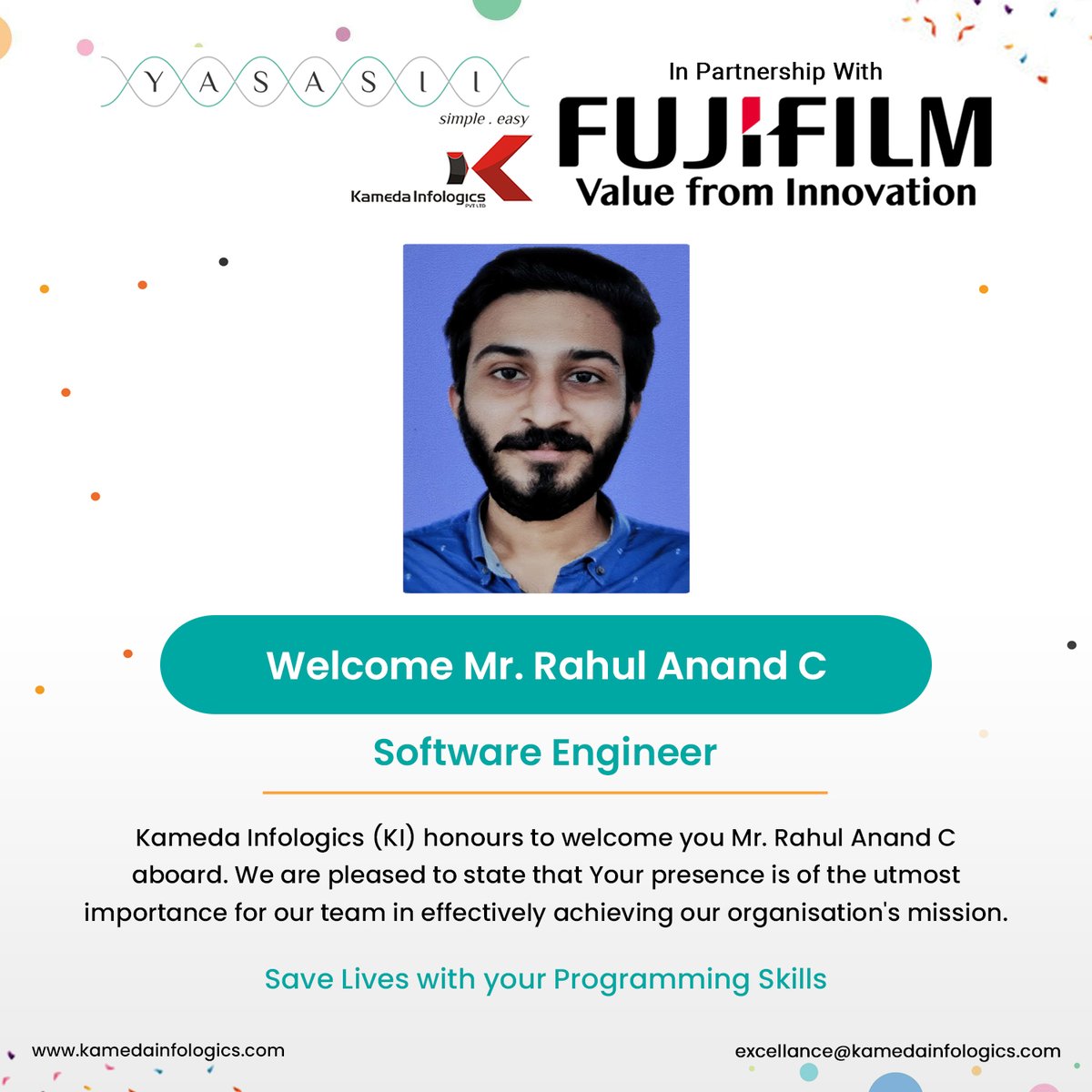 Welcome to the Kameda Family! 🌟 We are thrilled to introduce our newest team members who have joined us on this exciting journey. 👋 Join us in extending a warm welcome to Mr.Rahul Anand C!🎉 #newhires #welcomeaboard #teamworkmakesthedreamwork