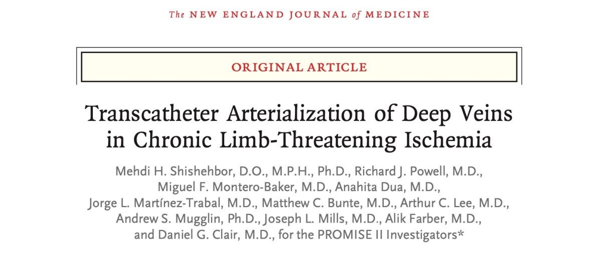 PROMISE kept? Transcatheter Arterialization of Deep Veins in Chronic Limb- Threatening Ischemia @NEJM #ActAgainstAmputation @ALPSlimb diabeticfootonline.com/2023/03/30/pro…