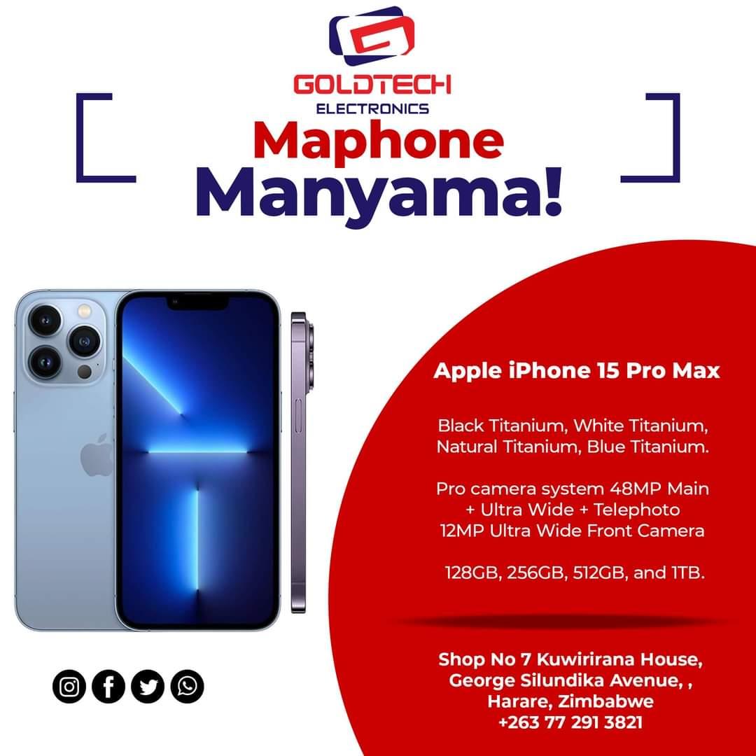 GoldtechZim's tweet photo. 🔵Upgrade your phone with the latest Apple iPhone 15 ProMax! #GoldtechElectronics has a wide range of brand new iphones in stock.
#GoldtechElectronics #15ProMax #NewPhones #Harare #Zimbabwe #TechUpgrade https://t.co/A7zhmoJJT9