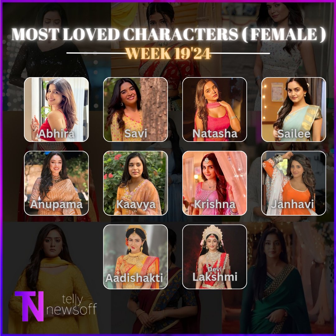 Most Loved Characters ( Female ) • W 19'24 •

1.Abhira
2.Savi
3.Natasha
4.Sailee
5.Anupama
6.Kaavya
7. Krishna
8. Janhavi
9. Aadishakti
10.Devi Lakshmi

#RupaliGanguly #SamridhiiShukla #SritiJha #SumbulTouqeerKhan #SanaSayyad  #DebattamaShah #NehaHarsora #Nawal #PriyanshiYadav