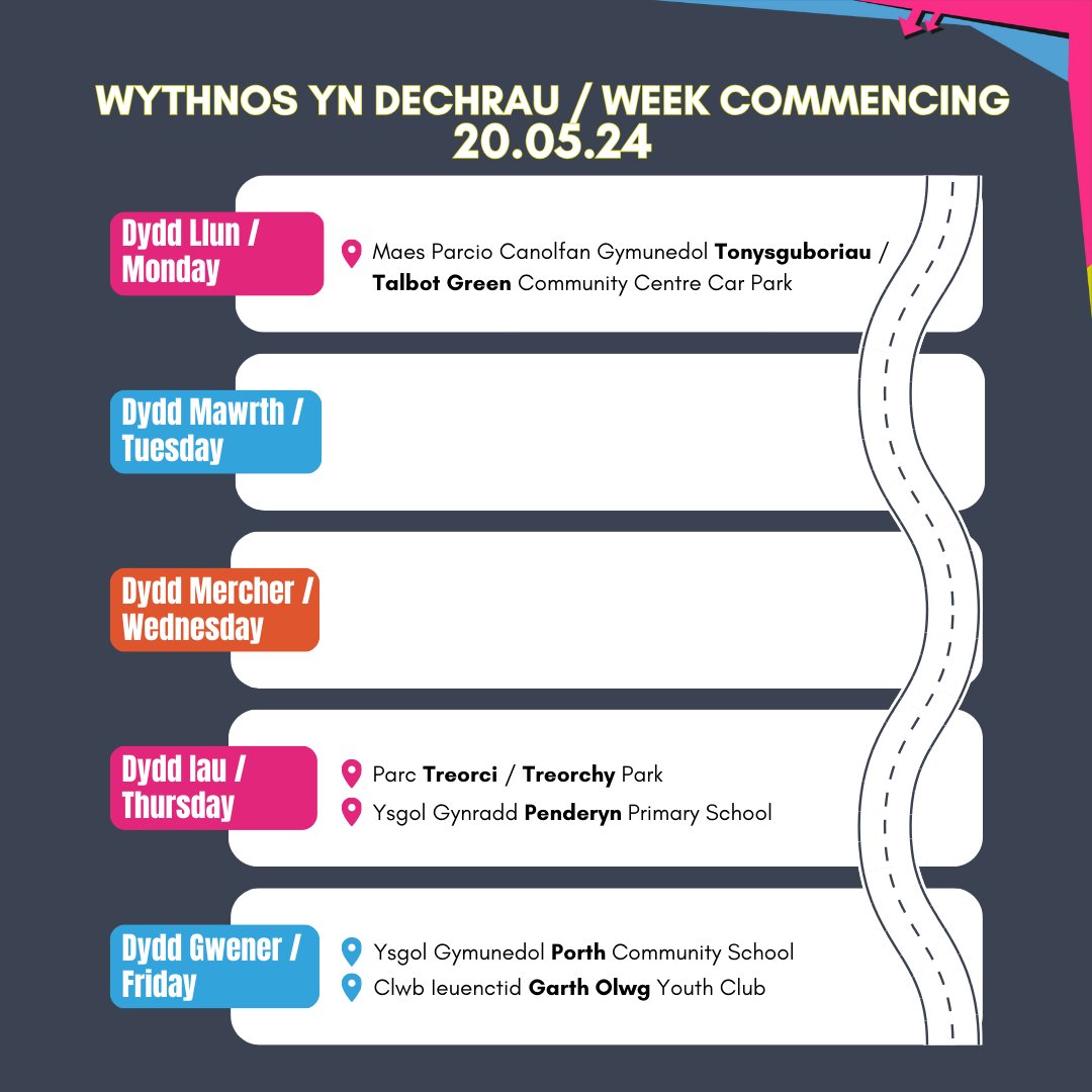 📍 YEPS VANS Check out where the YEPS Van will be visiting this week across RCT! You must be aged 11+ to get involved in the activities on the van. Times will be 6:00 - 8:00pm unless stated otherwise. For more information visit: yeps.wales/whats-on/yeps-… @RCTCouncil