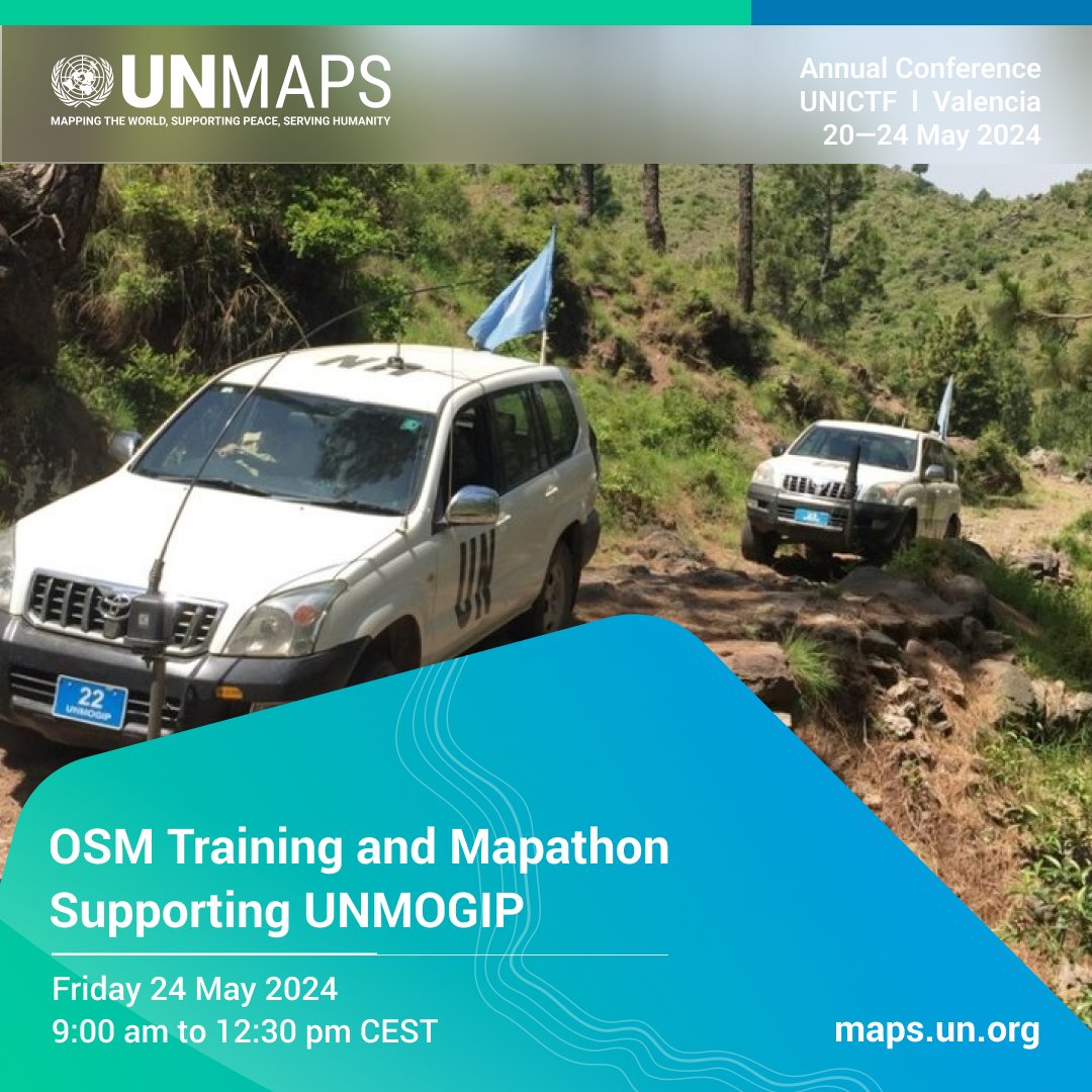Join us for a special event at the 3rd Annual #UNMapsConference 🚀 Participate in our training&mapathon to support the #UNMOGIP by mapping in the Jammu and Kashmir region. 📅 Friday, May 24 ⏰ 9:00am - 12:30pm CEST Register by May 23, 2024 👉 tinyurl.com/Map0524 📸UNMOGIP