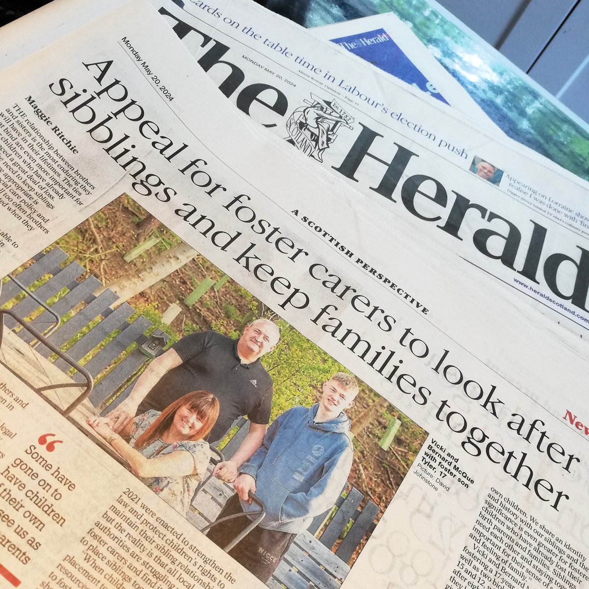 In print today! Thanks to <a href="/heraldscotland/">The Herald</a> &amp; Writer - Maggie Ritchie (<a href="/MallonRitchie/">Maggie Ritchie</a>), Carers - Vicki, Bernard, and family for sharing the importance of fostering siblings. Full story: heraldscotland.com/life_style/243…

#fostercarefortnight #fosteringmoments #FCF24