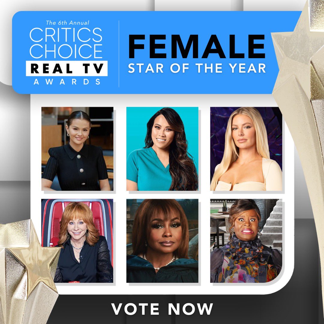Who will win the 2024 Critics Choice Real TV Awards - FEMALE STAR OF THE YEAR? ⭐️⭐️⭐️⭐️⭐️ Vote for your FAVE to win at criticschoice.com. Voting ends June 4th, 2024, at 9PM PT. ⭐️Selena Gomez – Selena + Restaurant ⭐️Sandra Lee – Dr. Pimple Popper ⭐️Ariana Madix –