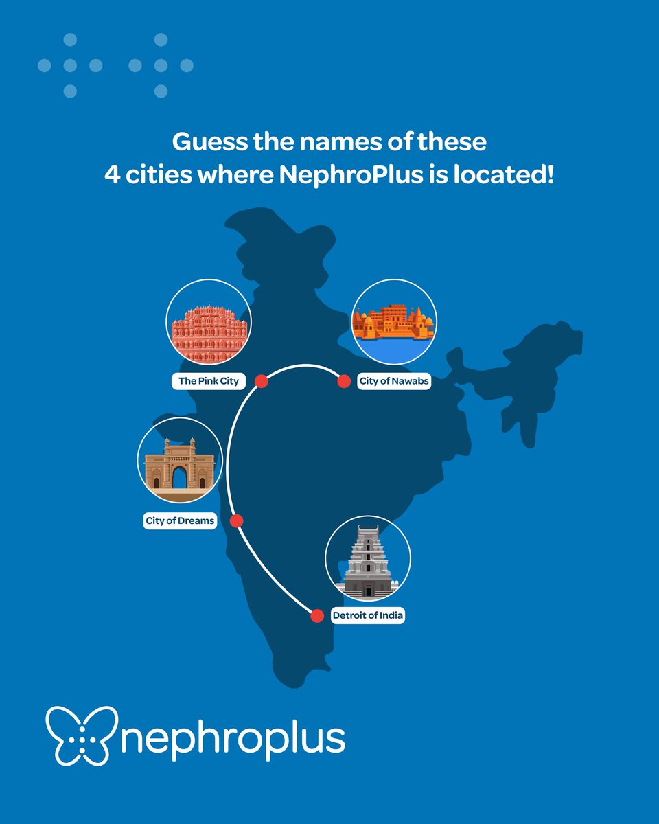 NephroPlus has spread its wings across 246 cities nationwide. Can you guess these famous cities where NephroPlus is located? Comment your answer below! Click the link in bio to find your nearest NephroPlus center! #NephroPlus #network #dialysis