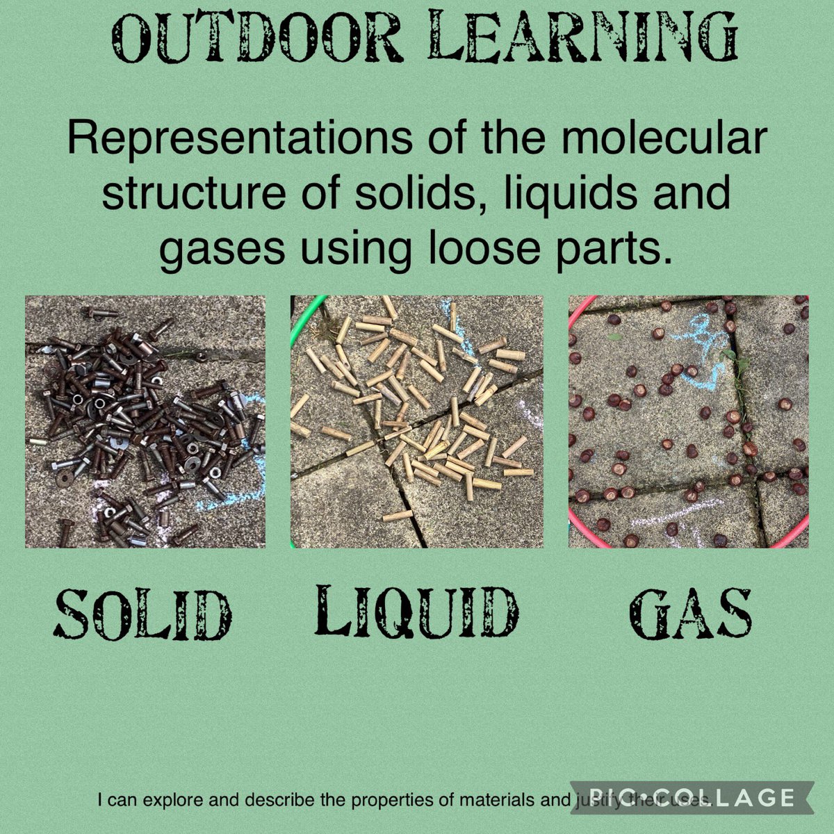Representing the molecular structure of solids, liquids and gases using loose parts #outdoorlearning #scienceandtechnology #changes