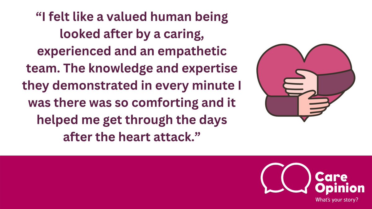 Care Opinion Scot (@careopinionscot) on Twitter photo This service user shares just how excellent the care was that they received whilst at <a href="/wearehairmyres/">University Hospital Hairmyres</a> after suffering a heart attack, stating that staff "were quite simply outstanding" #coronarycareunit & #Cardiology!
Read the full story here 👇
careopinion.org.uk/1196905 This service user shares just how excellent the care was that they received whilst at <a href="/wearehairmyres/">University Hospital Hairmyres</a> after suffering a heart attack, stating that staff "were quite simply outstanding" #coronarycareunit & #Cardiology!
Read the full story here 👇
careopinion.org.uk/1196905