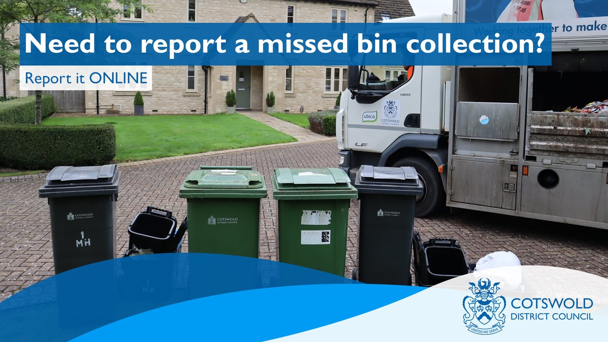 Have you experienced a missed bin collection this week? 🚛 We apologise for the inconvenience, our teams work really hard to make over 166,000 collections a week and sometimes unforeseen issues can arise. Report missed collections here 🔗 cotswold.gov.uk/missedcollecti…