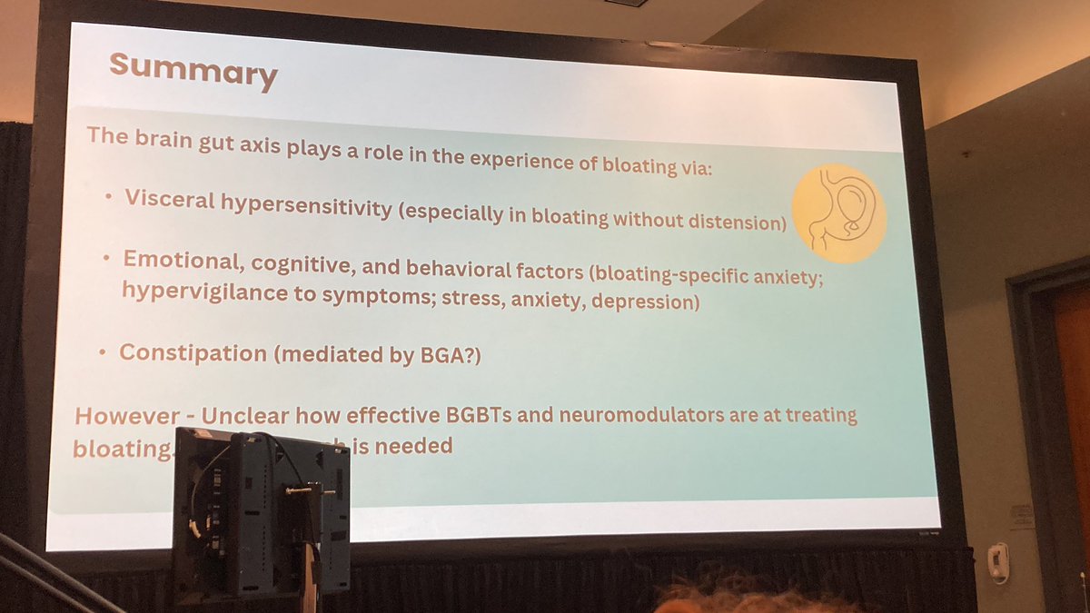 Excellent to see so many gastropsychs involved in #DDW2024 sessions. @DrSarahBallou presenting on brain-gut axis influence on bloating perception and treatment targets.