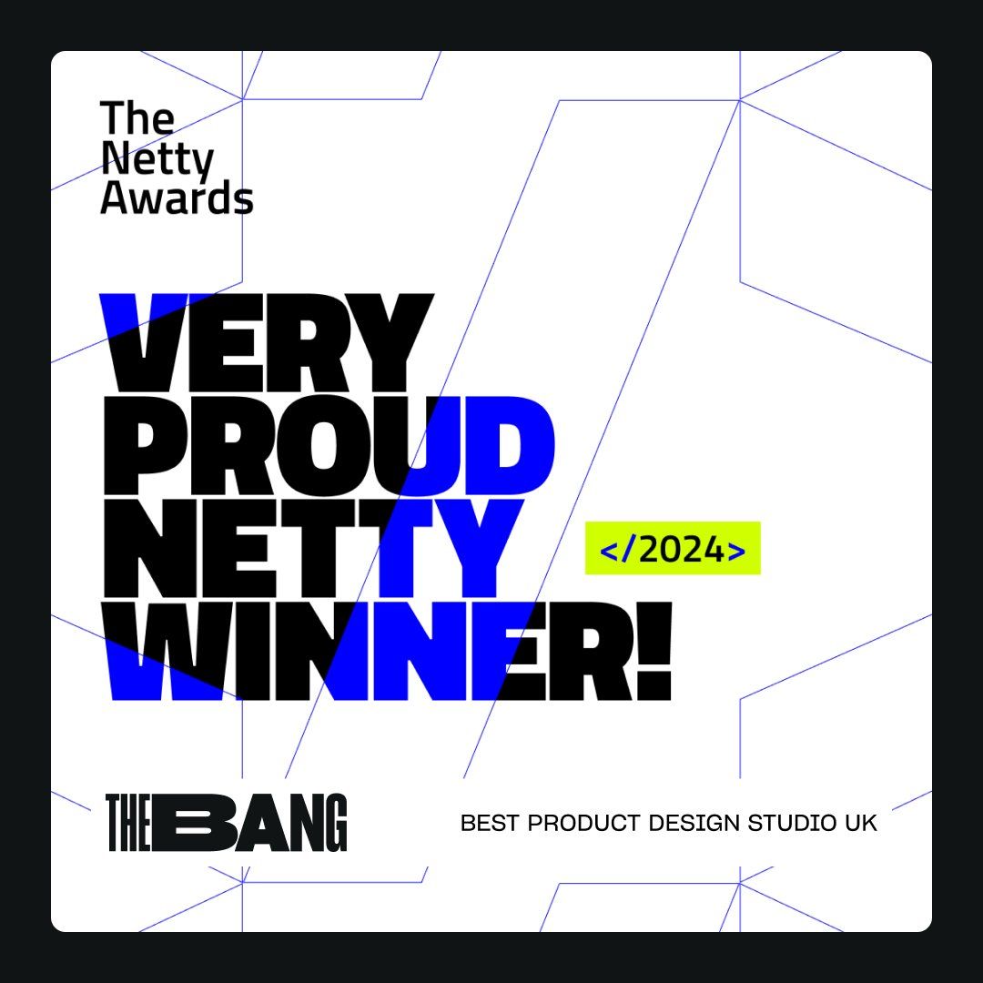 thebang_co's tweet photo. We're thrilled to announce that The Bang has won a Netty Award for Best Product Design Studio in the UK!   

This is a huge moment for us, rewarding our commitment to world-class design for our clients and also the strength & talent of our amazing team who we couldn’t be more proud of 🫶

The Netty Awards honour top leaders and companies across 100+ unique categories and we’re proud to be announced the winner alongside some pretty impressive entrants. #nettyawards