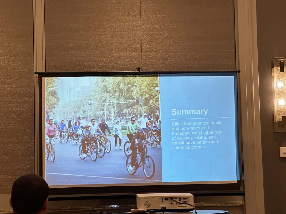 FlaviaZabali's tweet photo. “Cities that prioritize public and non motorized transport with higher rates of walking, biking and transit have better road safety outcomes” ~ @WorldResources team. Here at the #GRSLC2024 by @JohnsHopkinsSPH @BloombergDotOrg @grspartnership @HopkinsINJURIES @SPPPU_ug @KCCAUG https://t.co/of403BH63o