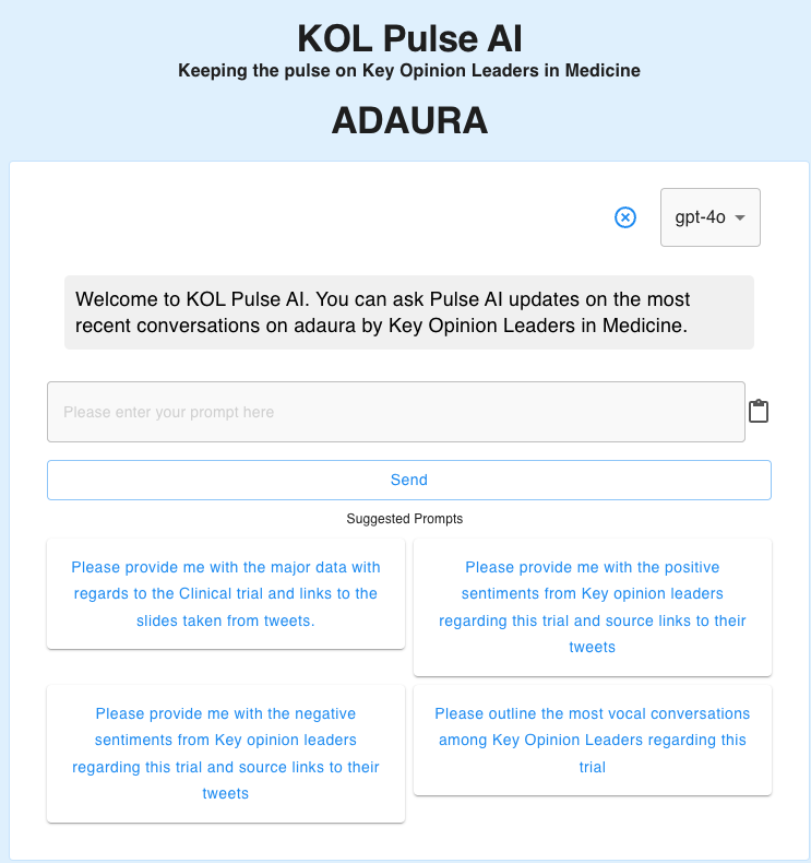 Time to Prep for #ASCO24! #lcsm #MedTwitter #ai
👉Here's a great example of what is possible now with new advances in Artificial Intelligence and KOL Pulse AI. 
🤖Try out this new experimental KOL Pulse AI Chatbot for the ADAURA Trial, the #ASCO23 plenary.  
👨‍⚕️👩🏽‍⚕️The Chatbot uses