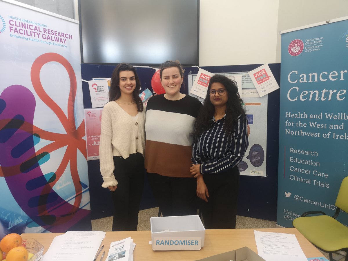 Members of the Cancer Clinical Trial Research Team Tara Ferns, Niamh Lee and Pooja Panchal marking International Clinical Trials Day at GUH. @CancerUniGalway | @cancertrials_ie | @CrfgHrb