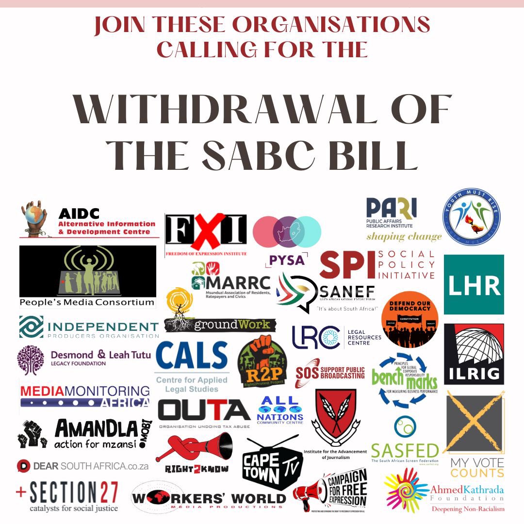 Join 33 organisations in calling for the withdrawal of the flawed SABC Bill! Join our call for the withdrawal of the Bill and help us protect the SABC’s independence. Sign the petition here: awethu.amandla.mobi/petitions/with…